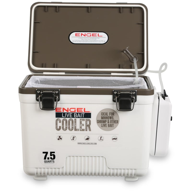 Engel 7.5qt Live Bait Cooler Box with 2nd Gen 2-Speed Aerator Pump - Portable Fishing Station & Minnow Bucket for Shrimp & Other Live Fish with Aerator - ENGLBC7-N in White - Image 5