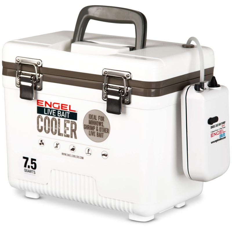 Engel 7.5qt Live Bait Cooler Box with 2nd Gen 2-Speed Aerator Pump - Portable Fishing Station & Minnow Bucket for Shrimp & Other Live Fish with Aerator - ENGLBC7-N in White - Image 4