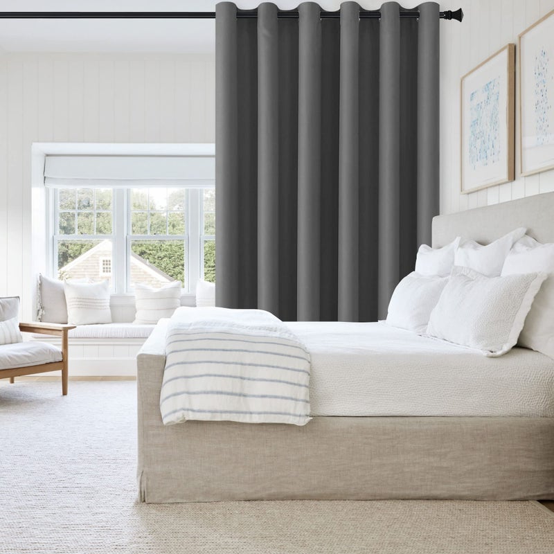 DWCN Dark Grey Privacy Room Divider Curtain Thermal Blackout Curtain for Patio Door Living Room Bedroom Partition and Shared Office Space 1 Grommet Curtain Panel 83ft Wide x 7ft Tall