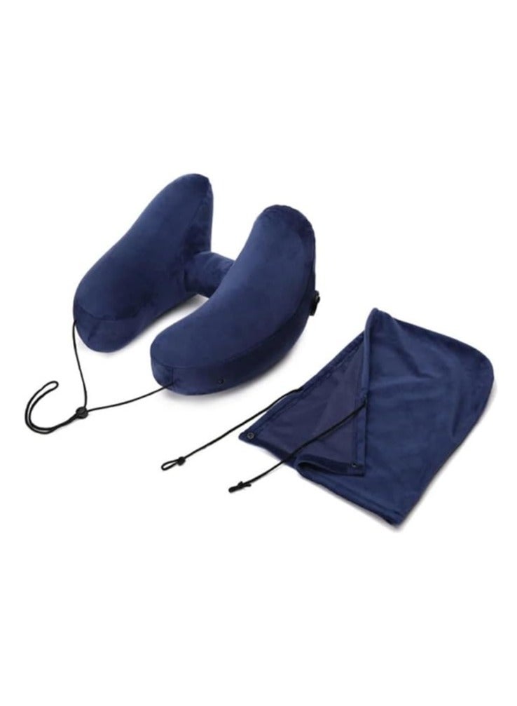 general Portable Comfortable Travel Neck Pillow, Inflatable U-Shaped Pillow for Portable Storage, Suitable for Long Outdoor Trips by Car or Airplane, with Neck Hood - Image 1