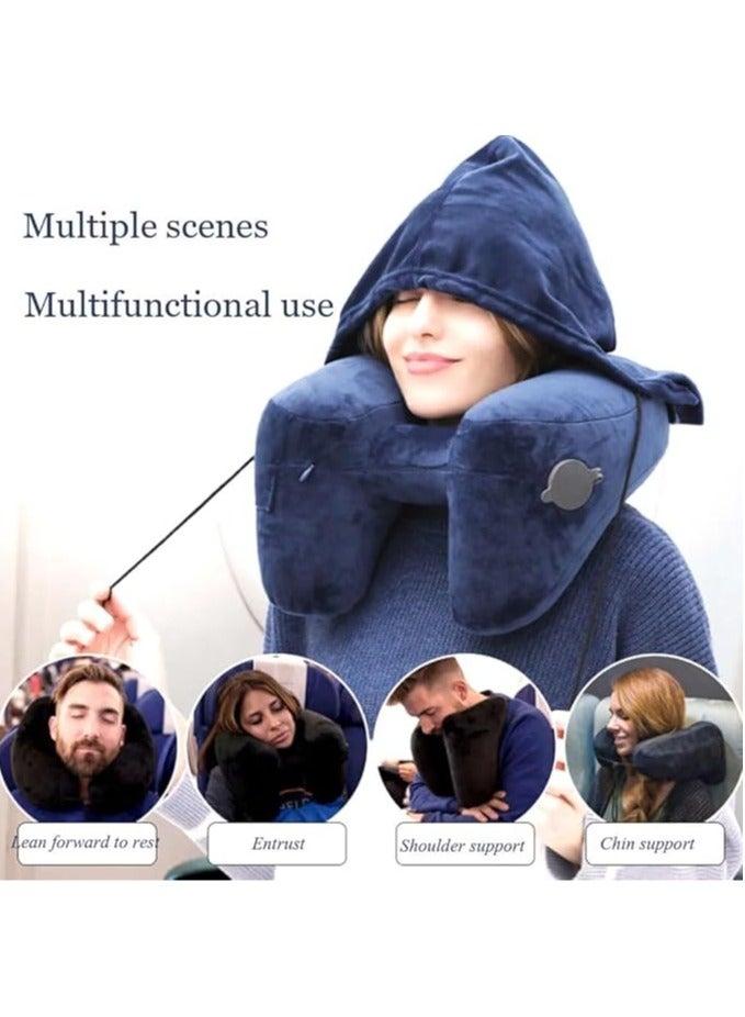 general Portable Comfortable Travel Neck Pillow, Inflatable U-Shaped Pillow for Portable Storage, Suitable for Long Outdoor Trips by Car or Airplane, with Neck Hood - Image 4