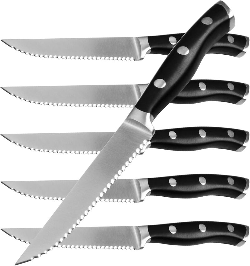 Alata 6-Piece Steak Knives Set, 4.7 Inch with Serrated Edge Razor-Sharp Dinner Knives, Full-Tang Construction, Dishwasher Safe - Image 1