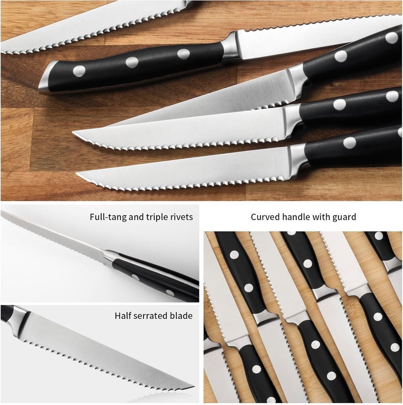 Alata 6-Piece Steak Knives Set, 4.7 Inch with Serrated Edge Razor-Sharp Dinner Knives, Full-Tang Construction, Dishwasher Safe - Image 2