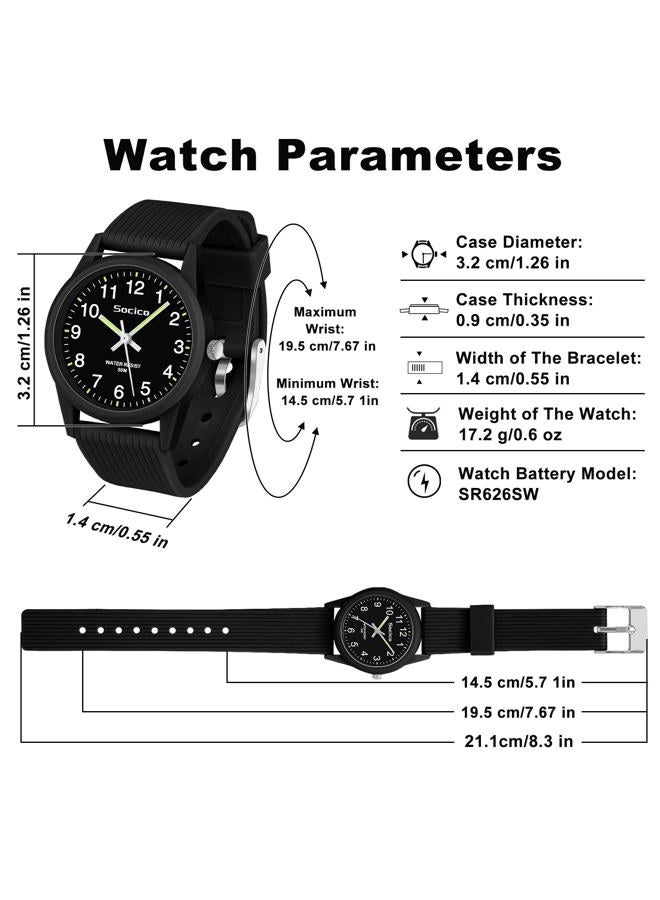 SOCICO Kids Analog Watch for Boys Girls, Easy to Read Learning Time Watch, 50M Waterproof, Soft Band Wristwatch for Ages 4-12, Great Gift for Children, Black, Minimalist - Image 5