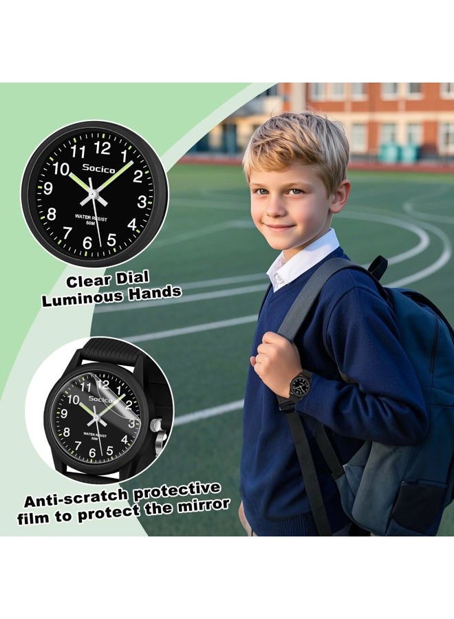 SOCICO Kids Analog Watch for Boys Girls, Easy to Read Learning Time Watch, 50M Waterproof, Soft Band Wristwatch for Ages 4-12, Great Gift for Children, Black, Minimalist - Image 3
