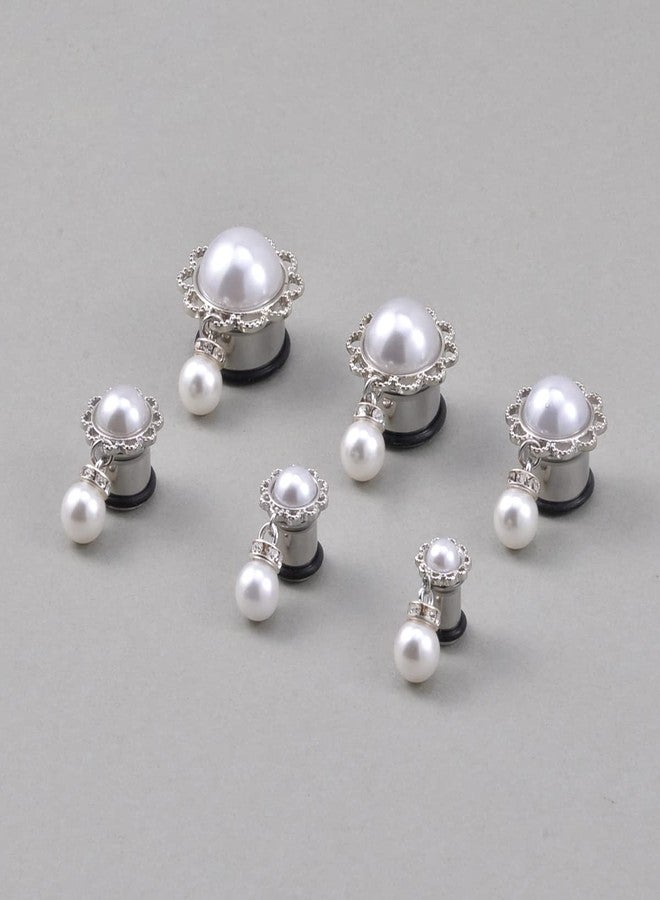 KUBOOZ Pearl Pendant Ear Piercing Jewelry Stainless Steel Tunnels and Plugs Ear Expander Reamer Guages 2g to 5/8" - Image 4