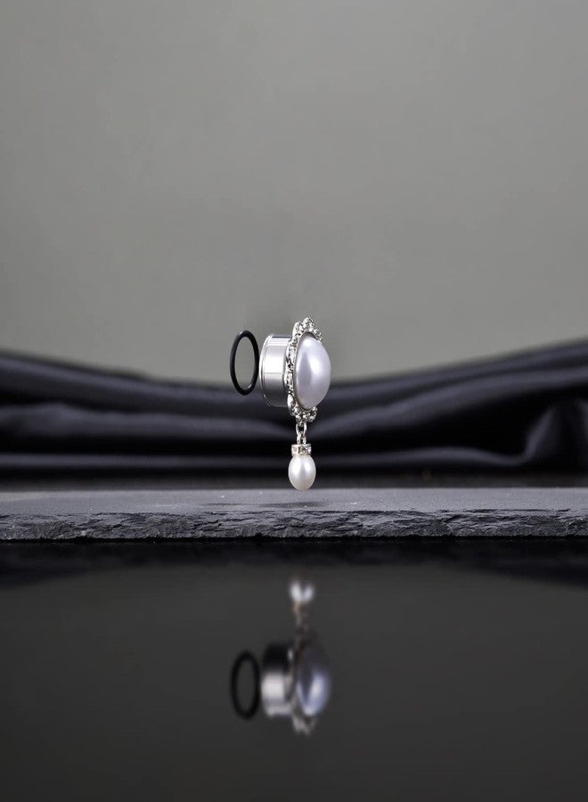 KUBOOZ Pearl Pendant Ear Piercing Jewelry Stainless Steel Tunnels and Plugs Ear Expander Reamer Guages 2g to 5/8" - Image 2