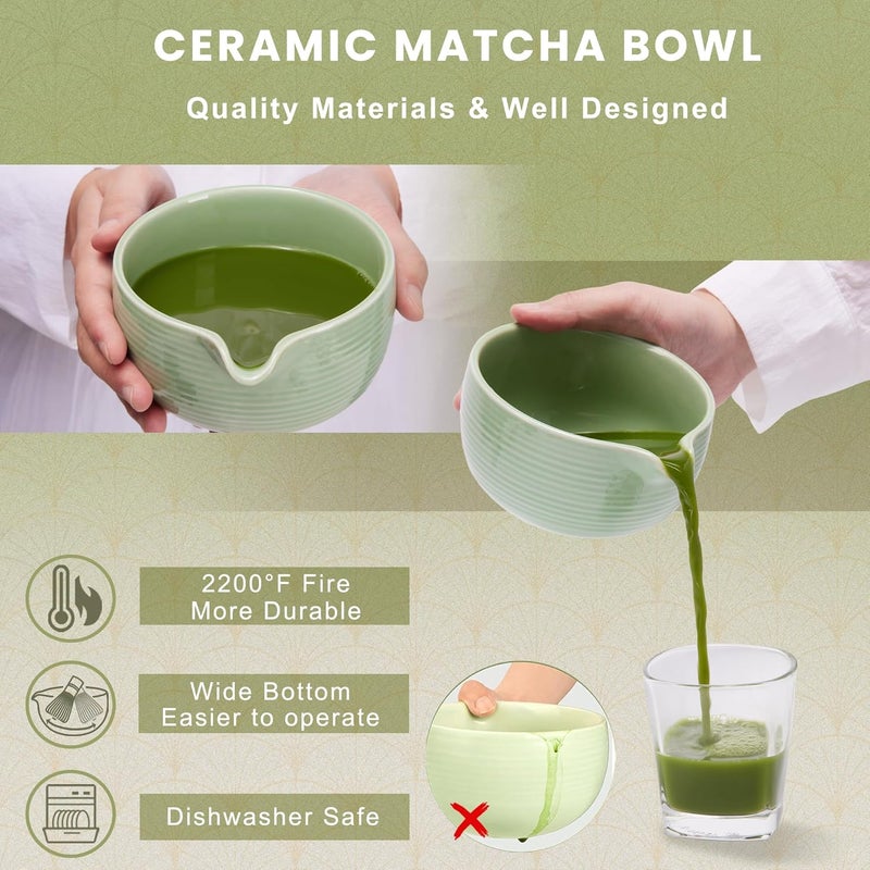 RANERANE Matcha Whisk and Bowl with Ceramic Matcha Whisk Holder,Matcha Sifter, Matcha Spoon and Scoop Handmade from Natural Bamboo,Matcha Making Kit Cyan, Normal, ZYMC6Pcs01-Cyan - Image 3