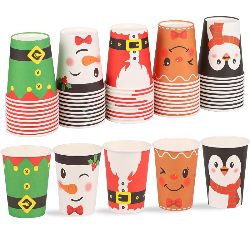 FOIMAS 50 PCS Christmas Paper Cups 9 OZ Disposable Christmas Coffee Cups with Snowman Penguin Santa Claus Cup for Xmas Holiday Winter Party Supplies Hot and Cold Drinks Beverage - Image 2