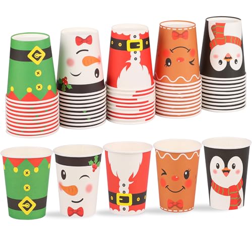 FOIMAS 50 PCS Christmas Paper Cups 9 OZ Disposable Christmas Coffee Cups with Snowman Penguin Santa Claus Cup for Xmas Holiday Winter Party Supplies Hot and Cold Drinks Beverage - Image 1