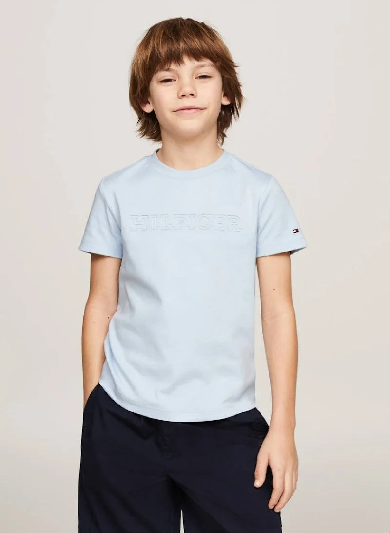 TOMMY HILFIGER Boys' Debossed Monotype T-shirt - Cotton, Blue
