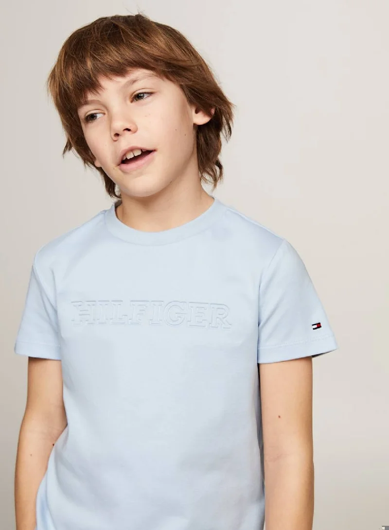 TOMMY HILFIGER Boys' Debossed Monotype T-shirt - Cotton, Blue