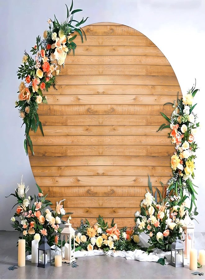 Htper 7.2FT Wood Grain Round Arch Backdrop Cover for 7/7.2ft Circle Stand, Wrinkle Free Circle Arch Background Cover, Vintage Wood Texture Wall Round Backdrop for Wedding Photography Birthday Baby Shower - Image 1