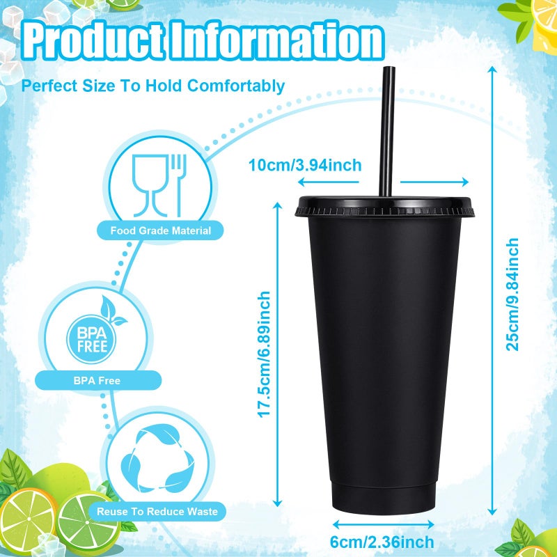 LEIFEOSH 24 Pack Plastic Tumblers with Lids and Straw, Reusable Cups with Lids and Straws Colorful Cups for Cold Drink Iced Coffee, Plastic Tumbler Bulk for Party Birthday Gifts (24 oz, Stylish Colors-Black) - Image 3