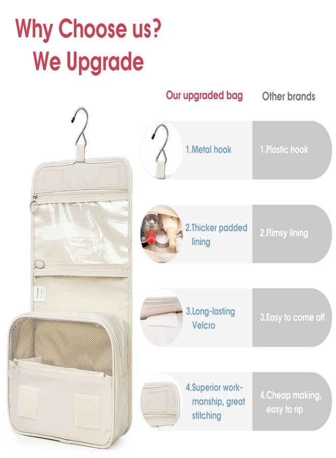 Narwey Small Hanging Travel Toiletry Bag for Women, Travel Bag for Toiletries, Makeup Bag Organizer Make Up Bags Cosmetic Bags for Girls (Beige) - Image 2