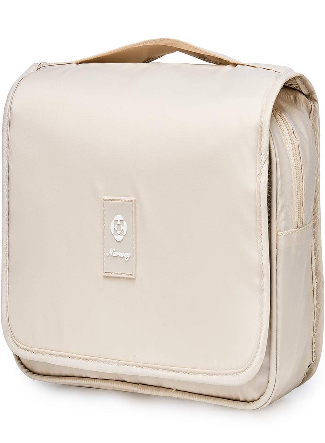 Narwey Small Hanging Travel Toiletry Bag for Women, Travel Bag for Toiletries, Makeup Bag Organizer Make Up Bags Cosmetic Bags for Girls (Beige) - Image 1