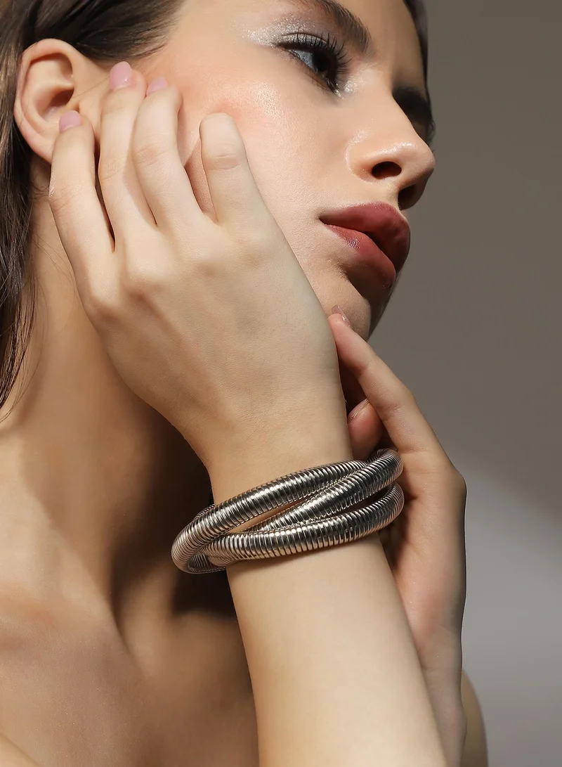 SOHI  Women's Snake-Ribbed Metallic Cuff Bracelet  | Best Price UAE