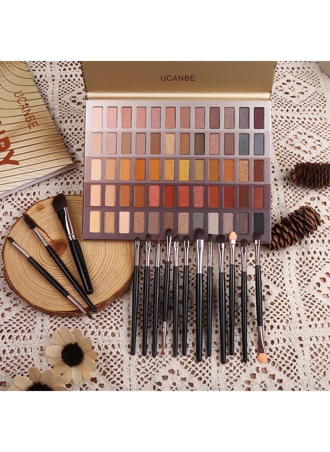 Ucanbe 60 Colors Naked Eyeshadow Palette + Makeup Brush Set, All in One Nude Neutral Smokey Makeup Pallet with Brushes, Pigmented Warm Matte Shimmer Powder Eye Shadows Cosmetic Halloween Beauty Kit  - Image 2