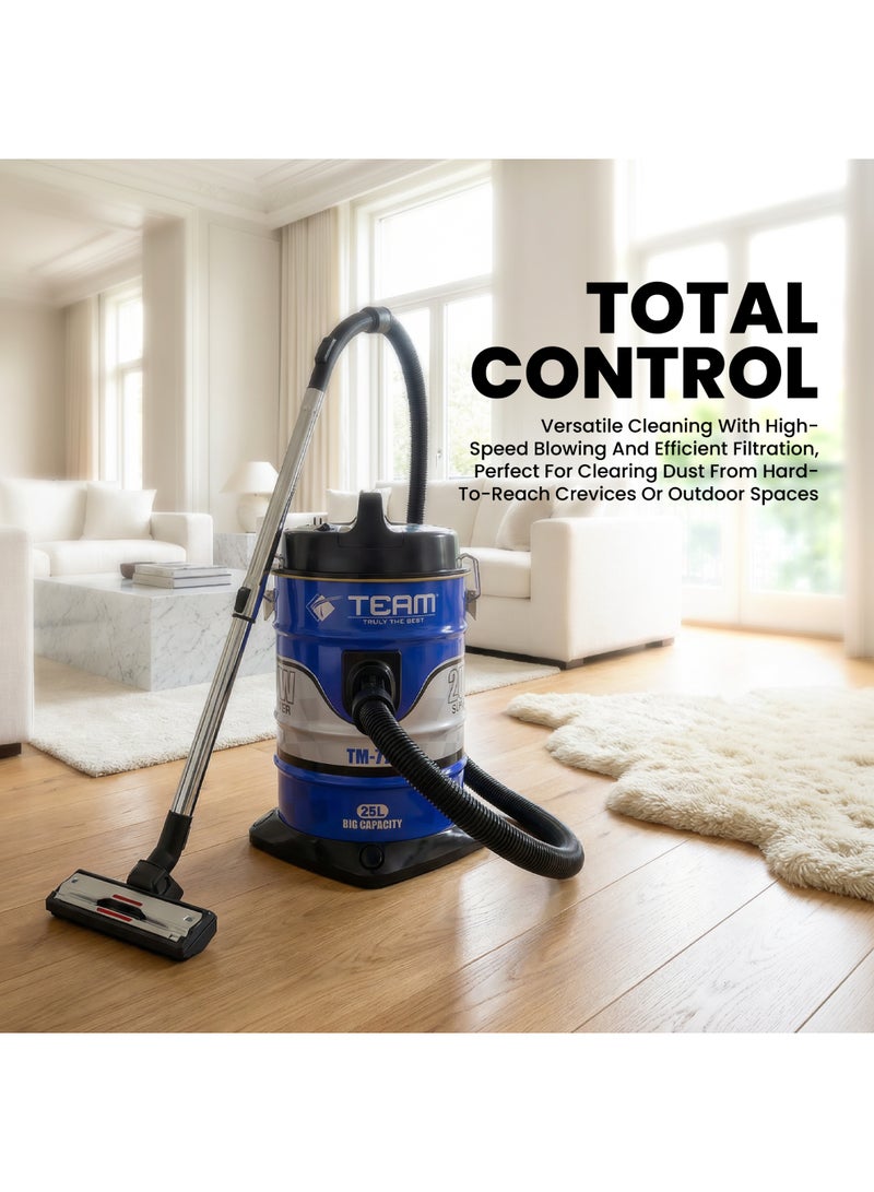 TEAM Heavy‑Duty Vacuum Cleaner 25L, 2000W Powerful Suction, Copper Motor, Wet & Dry Vacuum, Telescopic Tube, Dust Indicator, Air Blowing Function, High Efficiency Cleaning Machine - Image 4
