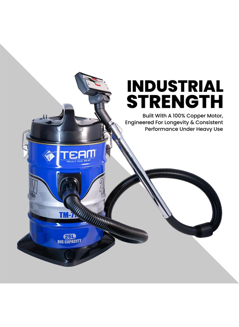 TEAM Heavy‑Duty Vacuum Cleaner 25L, 2000W Powerful Suction, Copper Motor, Wet & Dry Vacuum, Telescopic Tube, Dust Indicator, Air Blowing Function, High Efficiency Cleaning Machine - Image 3