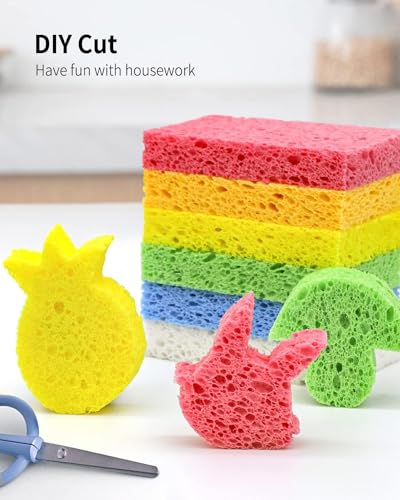 ARCLIBER Cellulose Sponges,Heavy Duty Scrub Kitchen Sponge,Clean Tough Messes Without Scratching Sponges Kitchen,Pop Up Eco Sponges DIY Orange (6 Pack) - Image 4