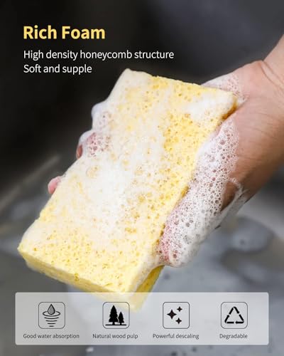 ARCLIBER Cellulose Sponges,Heavy Duty Scrub Kitchen Sponge,Clean Tough Messes Without Scratching Sponges Kitchen,Pop Up Eco Sponges DIY Orange (6 Pack) - Image 2