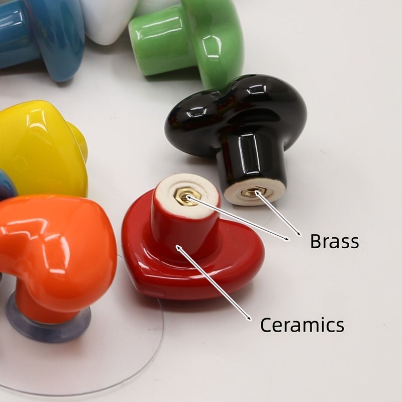 Green Ceramic Heart Drawer Pulls 6 Pack With Screws For Wardrobes Cabinets - Image 2