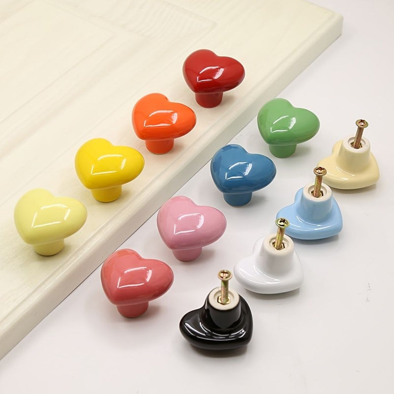 Green Ceramic Heart Drawer Pulls 6 Pack With Screws For Wardrobes Cabinets - Image 4