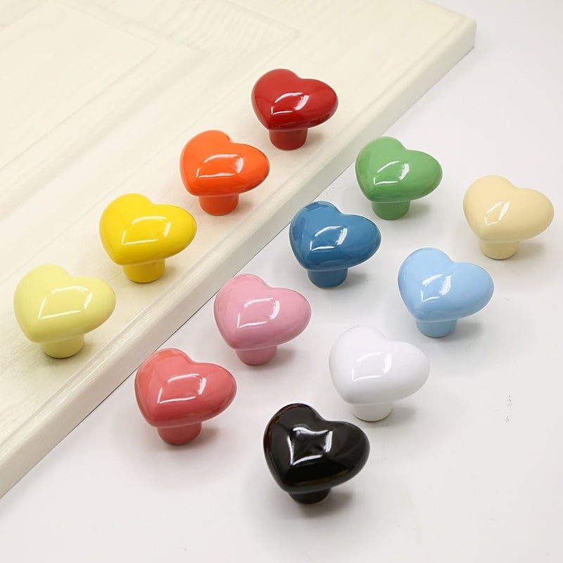 Green Ceramic Heart Drawer Pulls 6 Pack With Screws For Wardrobes Cabinets - Image 1