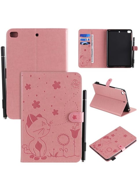Case Cover For iPad mini 5 / 4 / 3 / 2 / 1 Cat Bee Embossing Pattern Horizontal Flip Leather Case with Holder & Card Slots & Wallet & Pen Slot & Wake-up / Sleep Function Pink