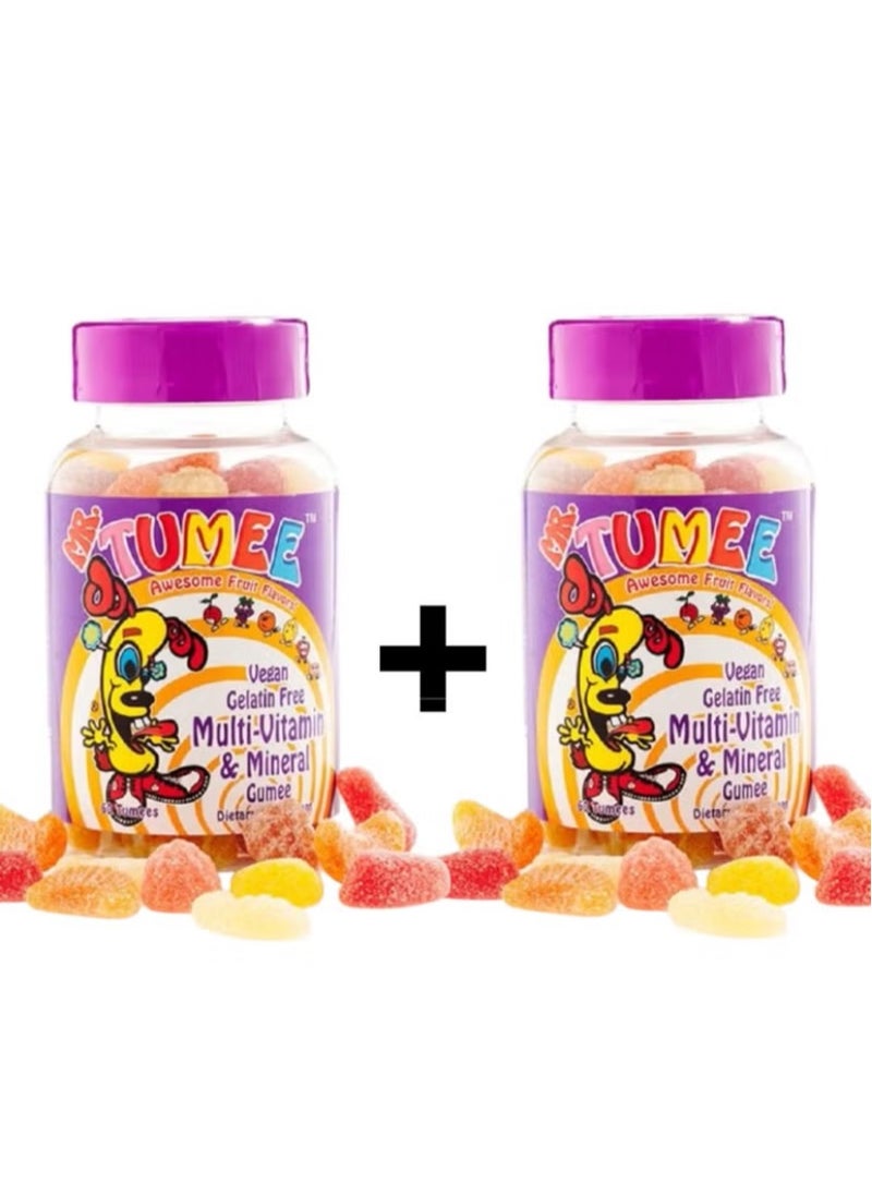 MR.TUMEE 2 Pieces Multivitamin-Mineral-Free Gelatin Chew Tablets Chewable Dietary Supplement Great Natural Fruit Flavors And Colors 60 Pieces Vitamins Candy 