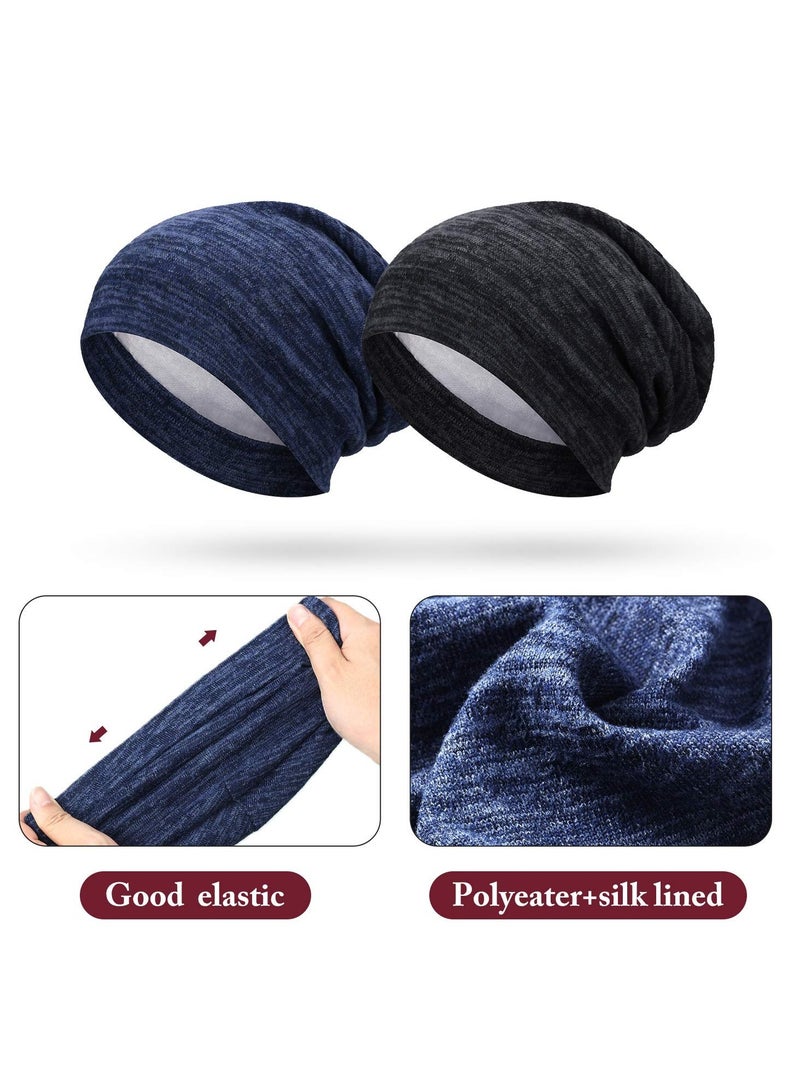 SYOSI 4 Pieces Satin Lined Sleep Cap Slouchy Beanie Hat Night Hair for Women Adjustable Bonnet Curly Sleeping caps-Gifts Ladies Multi-Colored - Image 2