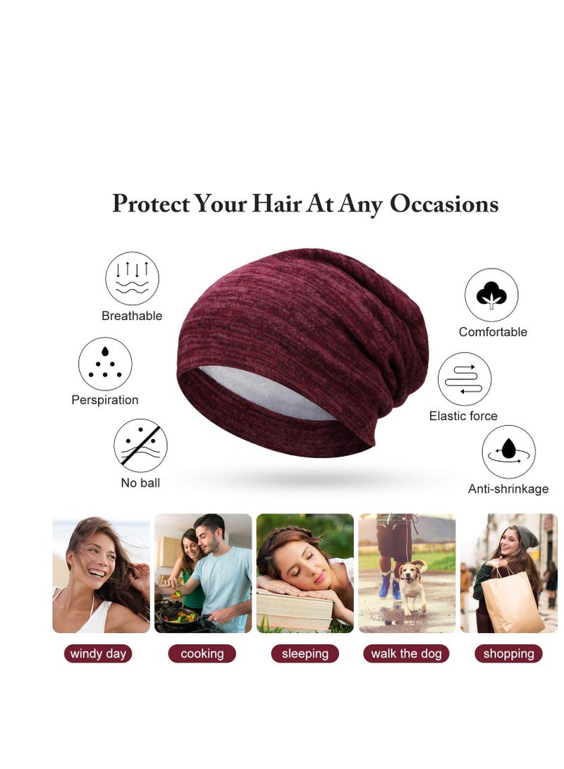 SYOSI 4 Pieces Satin Lined Sleep Cap Slouchy Beanie Hat Night Hair for Women Adjustable Bonnet Curly Sleeping caps-Gifts Ladies Multi-Colored - Image 3