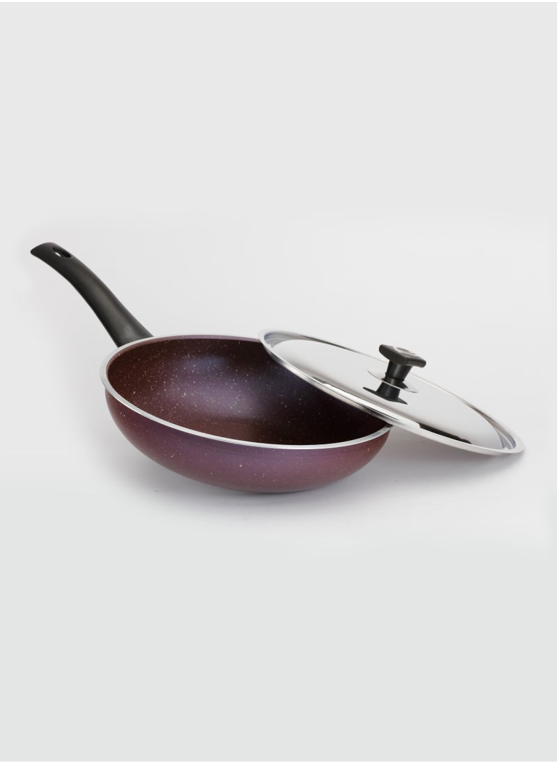 LAZORD Granite Deep Frying Pan With Lid 28 Cm Purple 