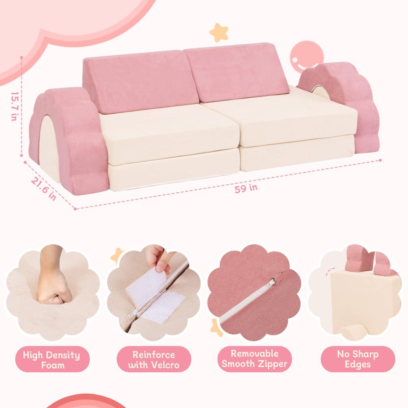 LOAOL Kids Couch 10PCS, Modular Kids Play Couch, Multifunctional Foam Toddler Sofa, Imaginative Convertible Play Sofa for Playroom(Medium Size) - Image 2