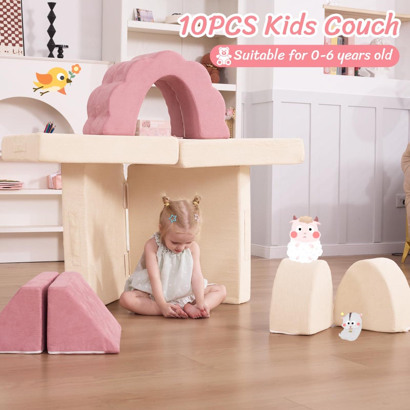 LOAOL Kids Couch 10PCS, Modular Kids Play Couch, Multifunctional Foam Toddler Sofa, Imaginative Convertible Play Sofa for Playroom(Medium Size) - Image 4