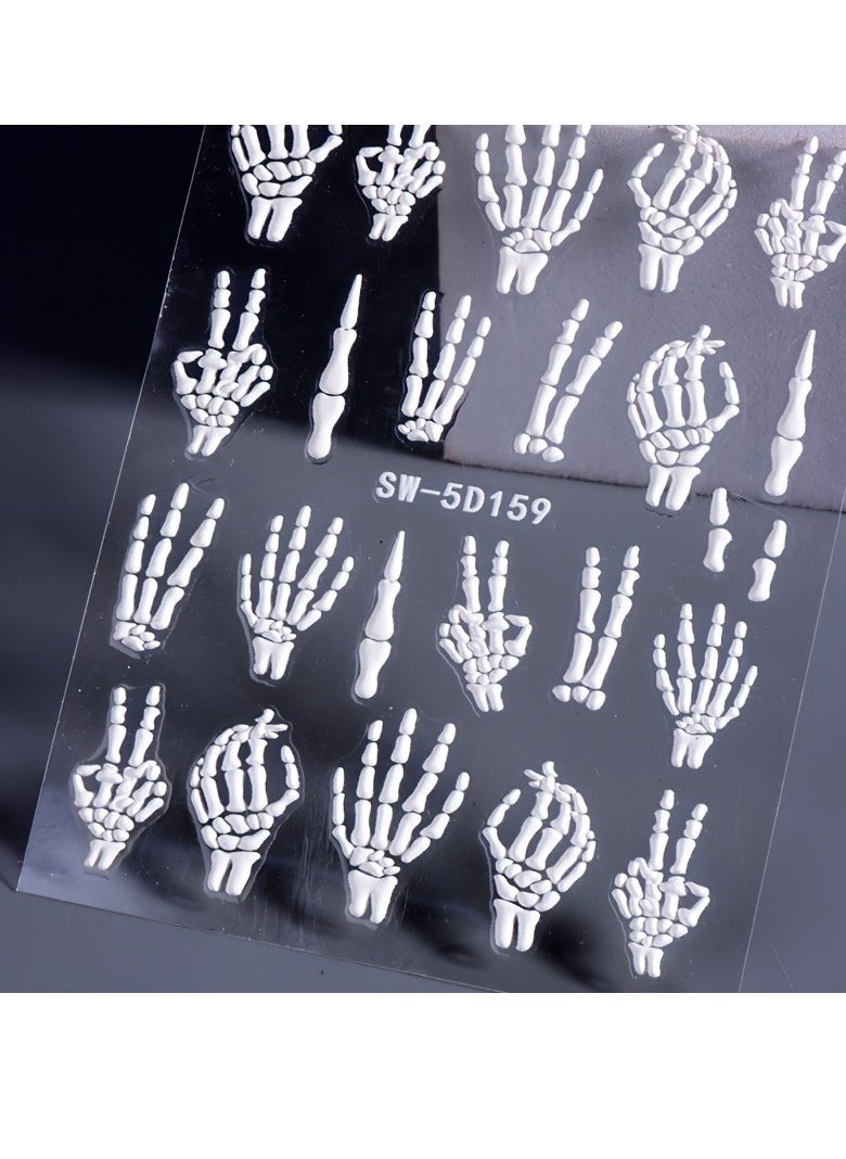 Generic 3pcs，5D Embossed Skull Hand Nail Art Stickers - Self-Adhesive, Sparkle Finish, Diy Manicure Decals For Festive Nail Designs Nail Stickers For Nail Art Nail Decorations  - Image 3