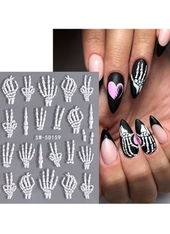 Generic 3pcs，5D Embossed Skull Hand Nail Art Stickers - Self-Adhesive, Sparkle Finish, Diy Manicure Decals For Festive Nail Designs Nail Stickers For Nail Art Nail Decorations  - Image 4
