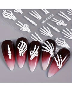 Generic 3pcs，5D Embossed Skull Hand Nail Art Stickers - Self-Adhesive, Sparkle Finish, Diy Manicure Decals For Festive Nail Designs Nail Stickers For Nail Art Nail Decorations  - Image 5