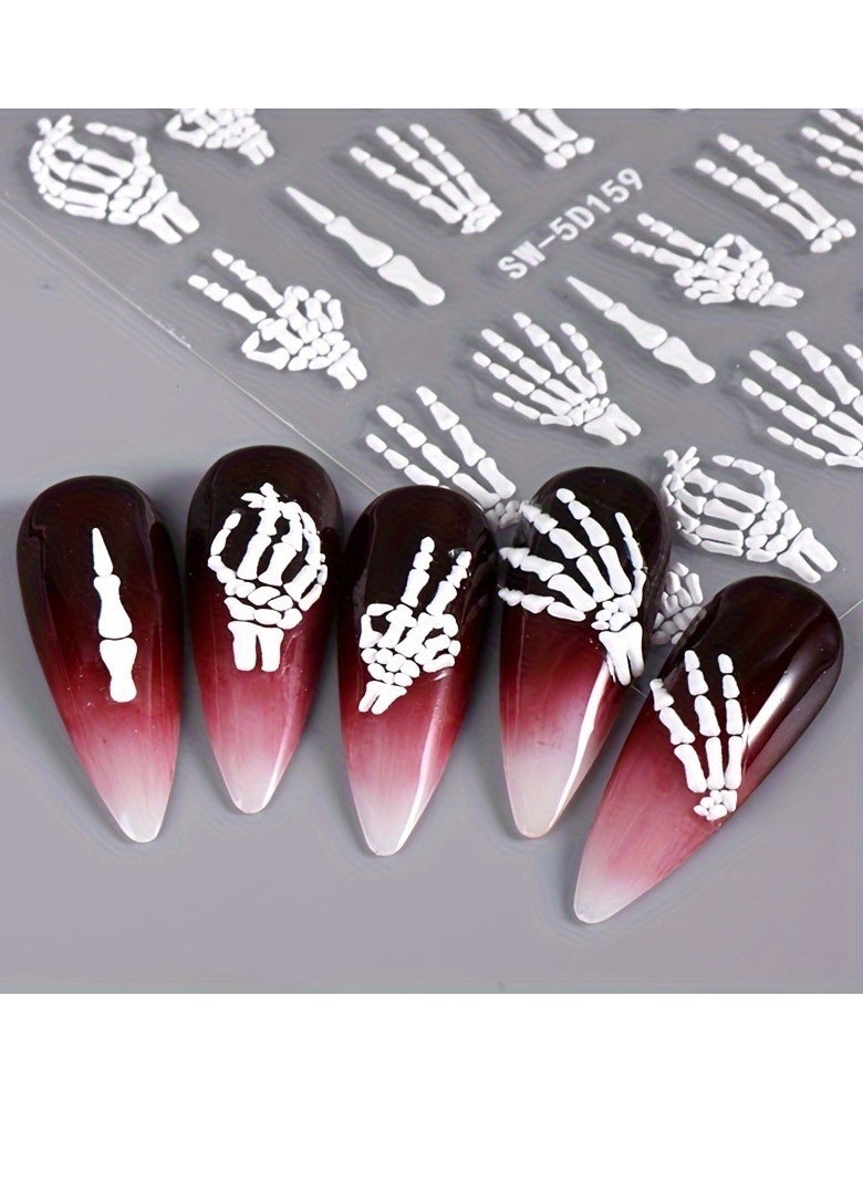 Generic 3pcs，5D Embossed Skull Hand Nail Art Stickers - Self-Adhesive, Sparkle Finish, Diy Manicure Decals For Festive Nail Designs Nail Stickers For Nail Art Nail Decorations  - Image 5