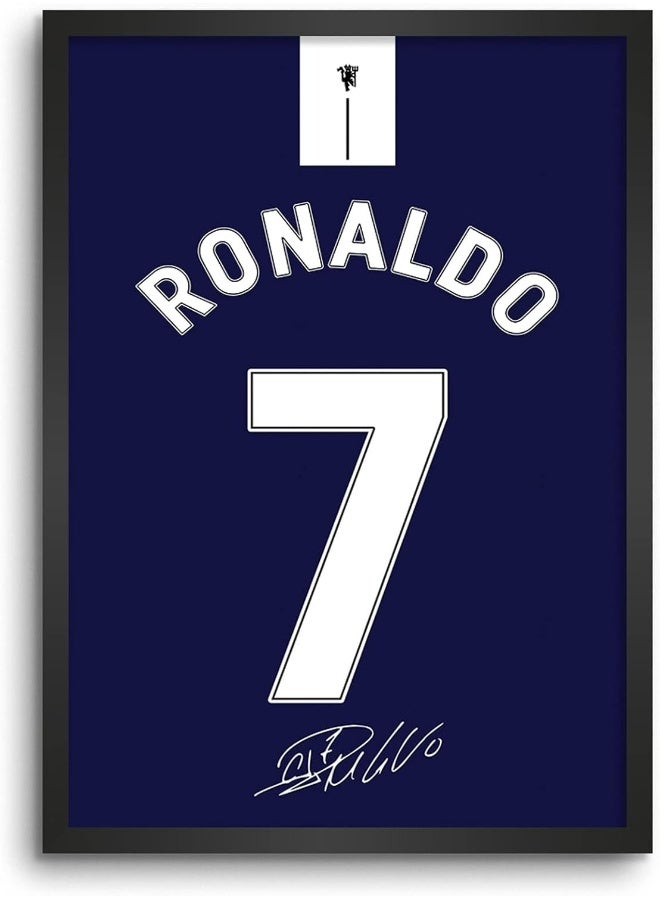 LAMRON Ronaldo Blue Jersey Wall Decoration Art Framed Poster, 8 Inch x 12 Inch, Matt Laminated Poster with 0.5 Inch Black Wooden Frame - Image 1