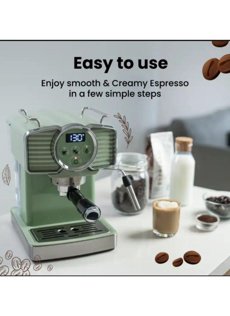 Expresso - EXPRESSO Art Espresso Coffee Machine EM3203A - 20 Bar, Digital Display, Steam Wand, 1.8L Water Tank, German Quality, 220-240V, Home Café (Green) - Image 1