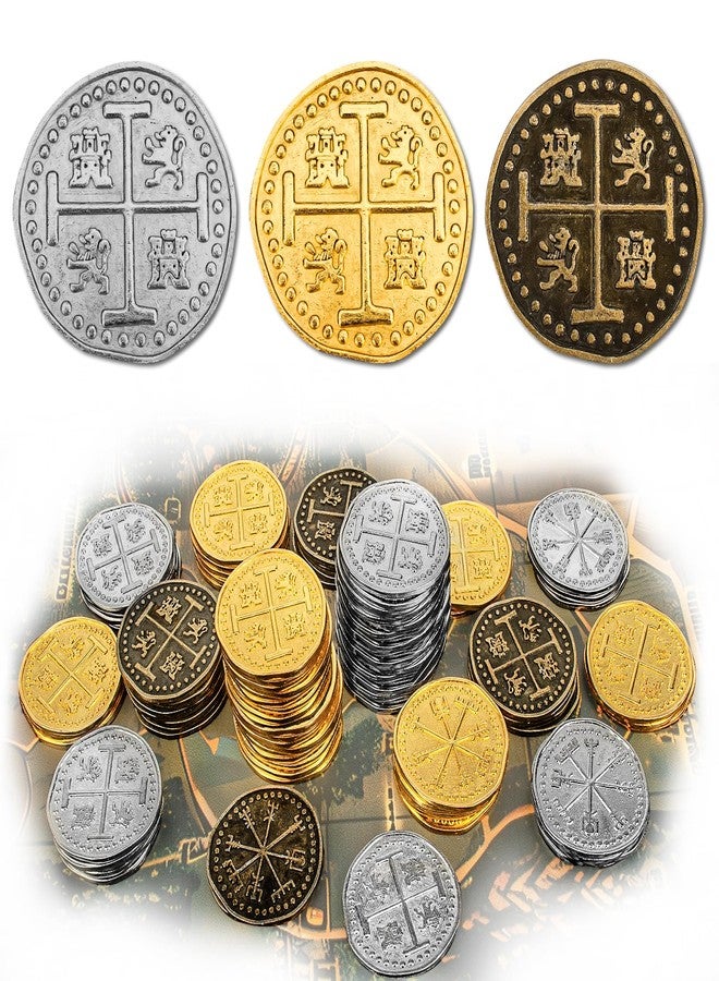 Byhoo 100 Pcs Metal Pirate Token Coins Set, Realistic Treasure Spanish Coins for Pirate Treasure Chest Treasure Hunt Cosplay Toy Board Game - Image 1