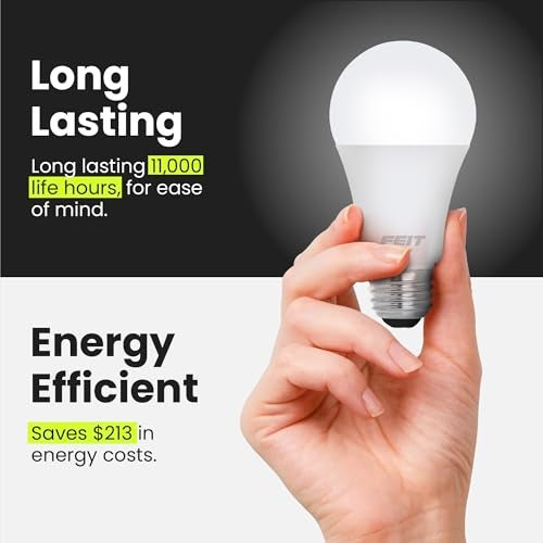 Feit Electric A19 100W Equivalent LED Light Bulbs, Non-Dimmable, 3000k Bright White, 1600 Lumens, 10 Year Lifetime, E26 Base, CRI 90, UL Listed, Damp Rated, 6 Pack, OM100/930CA10K/6 - Image 4