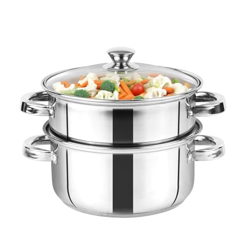 The Indus Valley. Stainless Steel Steamer 2 Tier with Glass Lid for modak,momo maker, veggies steamer, Khandvi, Kolukattai, Idiyappam | 21cm, 1.4kg | Gas & Induction Friendly | 3-Layer Thick Bottom - Image 1