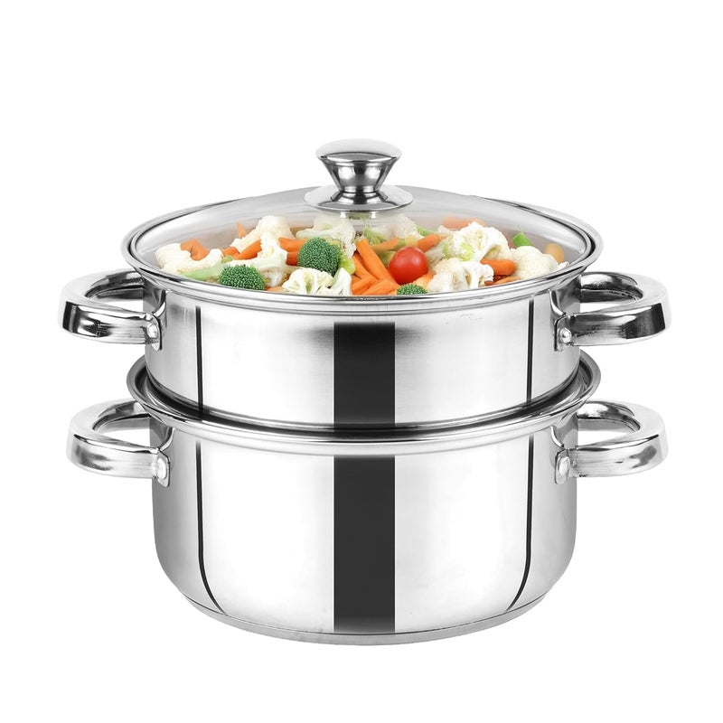 The Indus Valley. Stainless Steel Steamer 2 Tier with Glass Lid for modak,momo maker, veggies steamer, Khandvi, Kolukattai, Idiyappam | 21cm, 1.4kg | Gas & Induction Friendly | 3-Layer Thick Bottom - Image 5