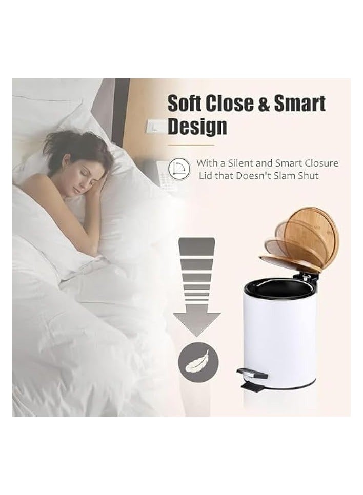 بروماس سلة مهملات الحمام مع غطاء - سلة مهملات صغيرة مع غطاء، سلة مهملات حمام صغيرة، سلة مهملات حمام مع غطاء، سلة مهملات 3 لتر للحمام مع سلة دواسة مع دلو داخلي قابل للإزالة بلمسة نهائية غير لامعة - Image 4