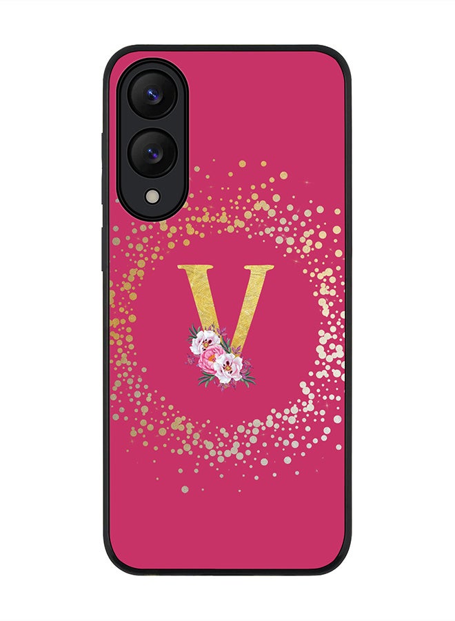 Stylizedd For Samsung Galaxy S25 Edge Case,Slim fit Camera Protection, Shockproof Thin Phone cover  - Custom Monogram Floral - V ( Deep Pink )