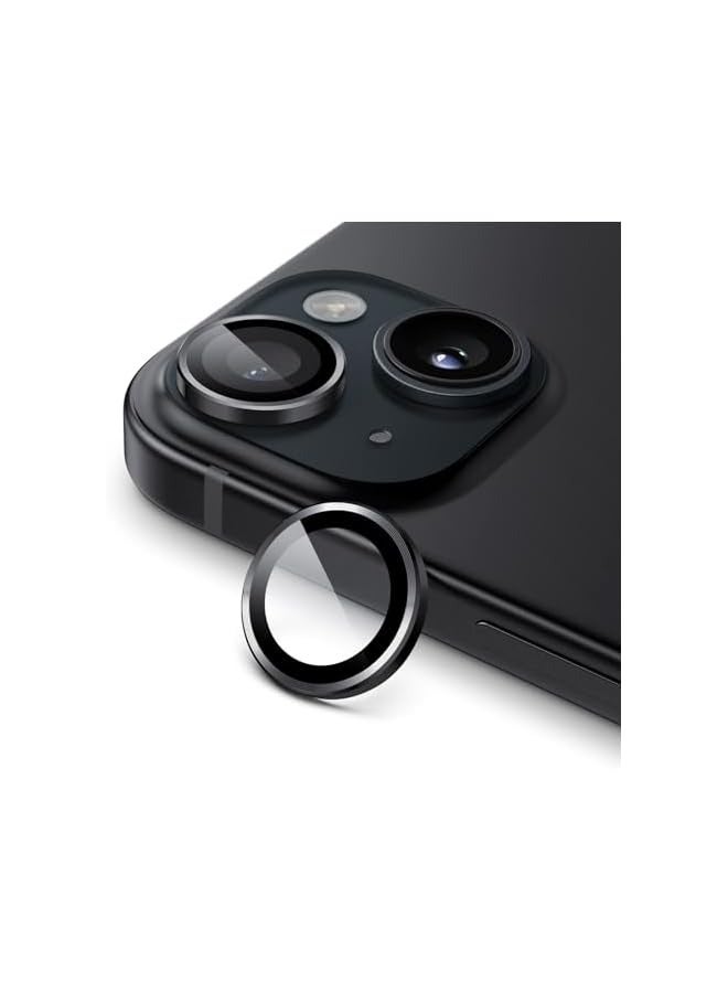 بروماس واقي عدسة الكاميرا لهاتف iPhone 15 6.1 بوصة وiPhone 15 Plus 6.7 بوصة، غطاء حلقة فردي معدني من الزجاج المقوى 9H، شفاف عالي الدقة، مجموعة واحدة (منتصف الليل) - Image 1