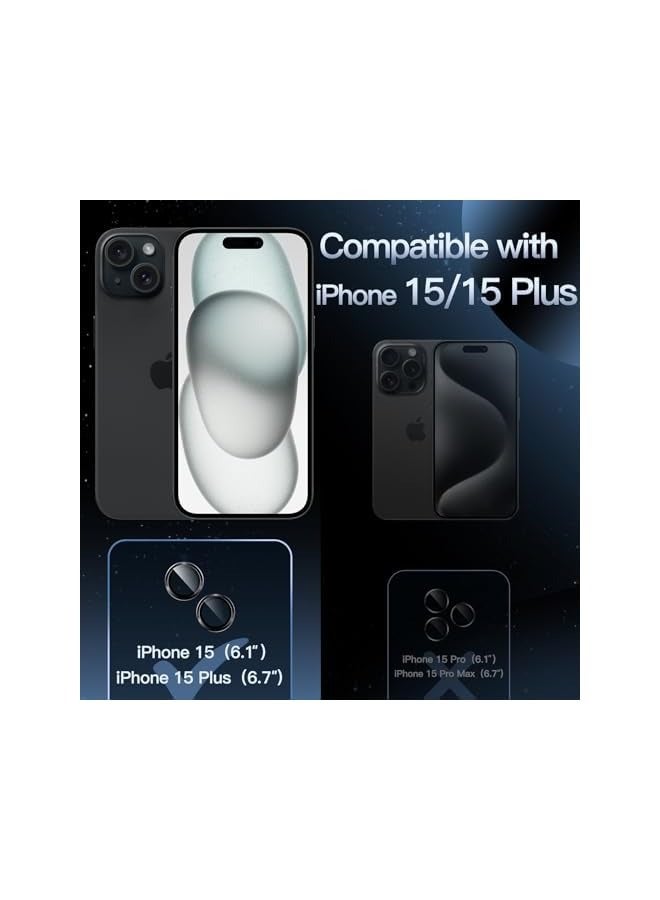 بروماس واقي عدسة الكاميرا لهاتف iPhone 15 6.1 بوصة وiPhone 15 Plus 6.7 بوصة، غطاء حلقة فردي معدني من الزجاج المقوى 9H، شفاف عالي الدقة، مجموعة واحدة (منتصف الليل) - Image 2